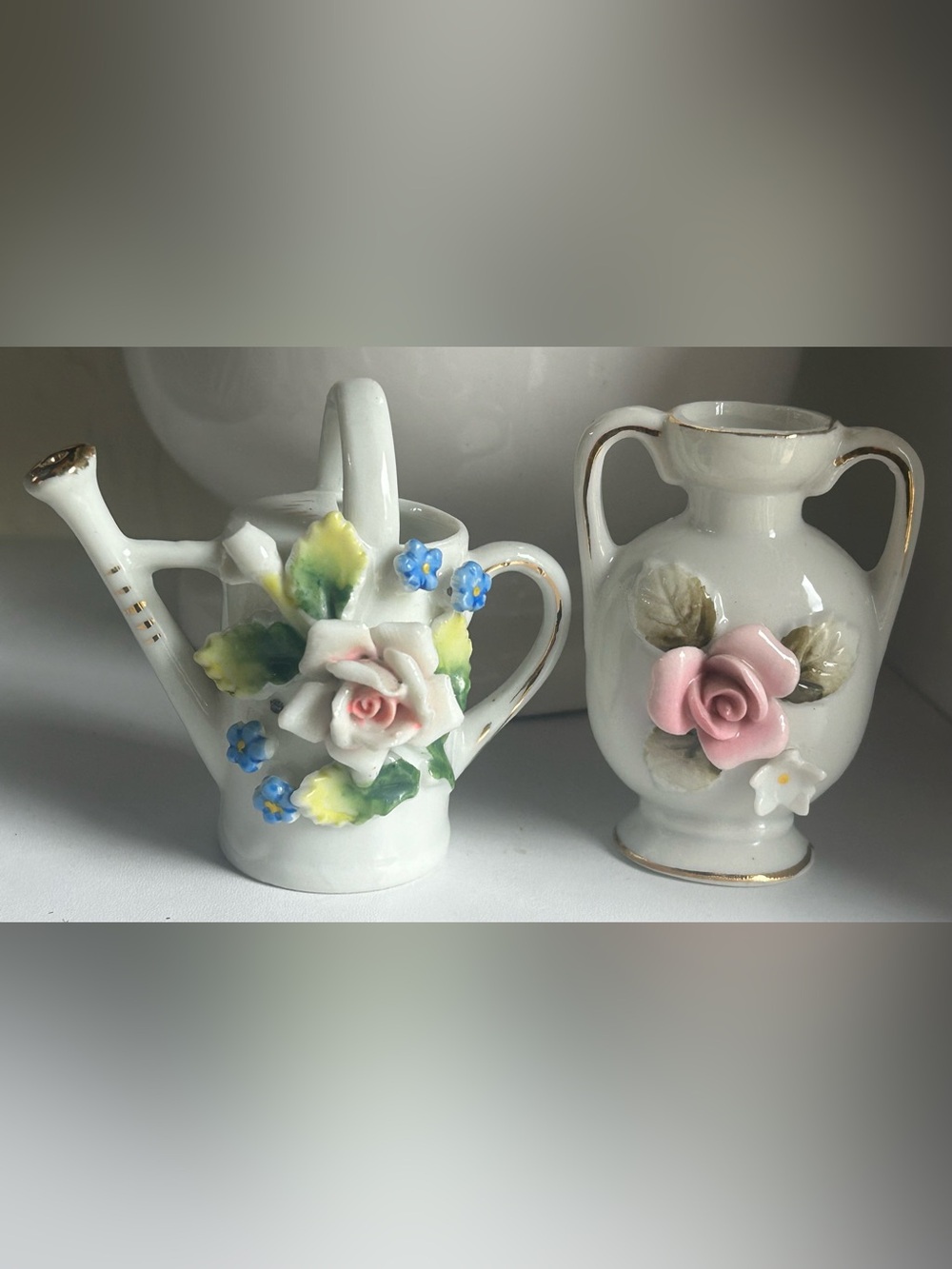 Vintage Miniature Porcelain Pitcher and Vase